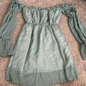Green off the shoulder mini dress